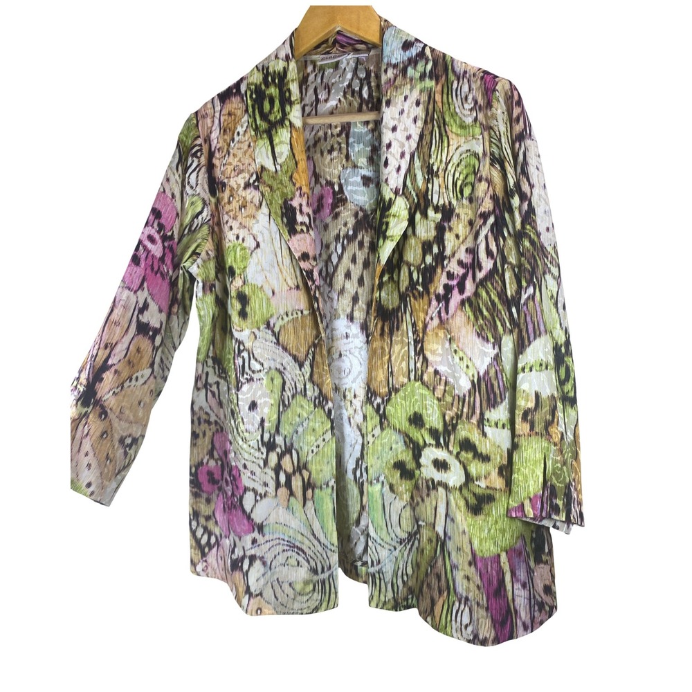 VTG Chicos 100% Silk Open Front Jacket Artsy Boutique 70's Colorful Sz 1 M 8/10